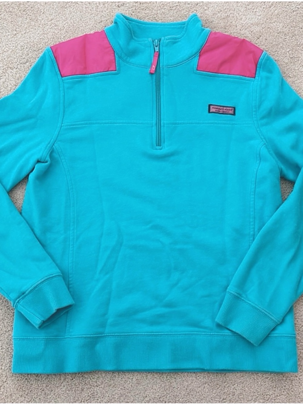 Vintage Vineyard Vines 1/4 Zip Pullover Pink Teal Sweatshirt Girls Medium 12/14